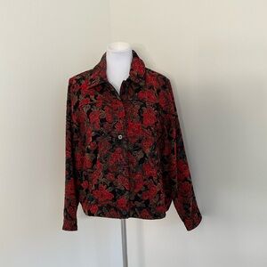 Women’s Reversible Red And Black Floral Patterned Brocade Jacket